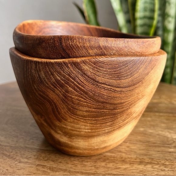 Vintage Other - Pair of Carved Wooden Nesting Bowls